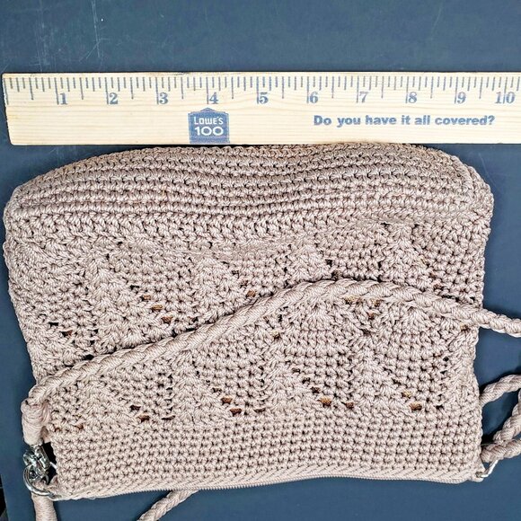 The SAK Crochet Hobo Purse Handbag Woven Bag Tan Crossbody Pockets Zip - Picture 8 of 10
